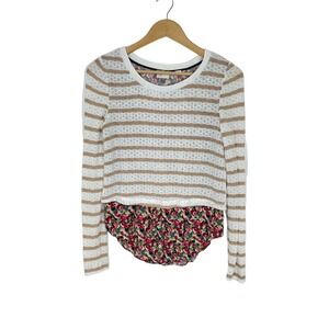 Postmark Anthropologie Sweater Women S Ginny Striped Layered Floral Cottage